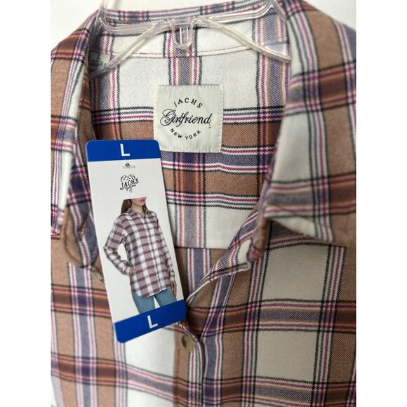 Jachs Girlfriend Women Plaid Button-Up Long Sleeve Shirt Size L  NWOT - Picture 2 of 9